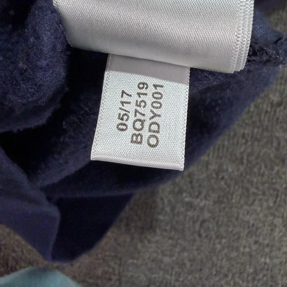 Adidas Sweatshirt Big Leaf Unisex S BQ7519 Navy Blue Trefoil Logo Fleece EUC